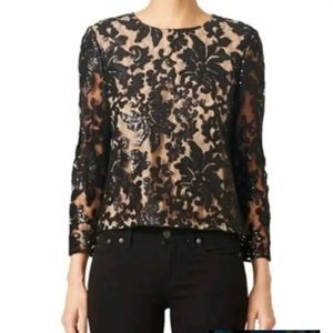 Diane Von Furstenberg Black/Nude Lace Blouse Sz. 2 EUC!